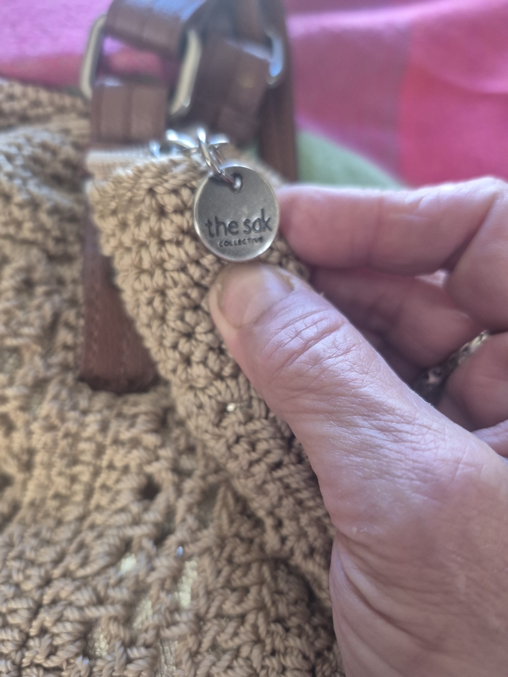 The Sak Beige Crochet "Sliverwood Shopper" with Brown Leather Handles - Picture 7 of 7